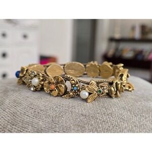Goldette Slide Unique Charms Link Bracelet Mid-Century Vintage Rare